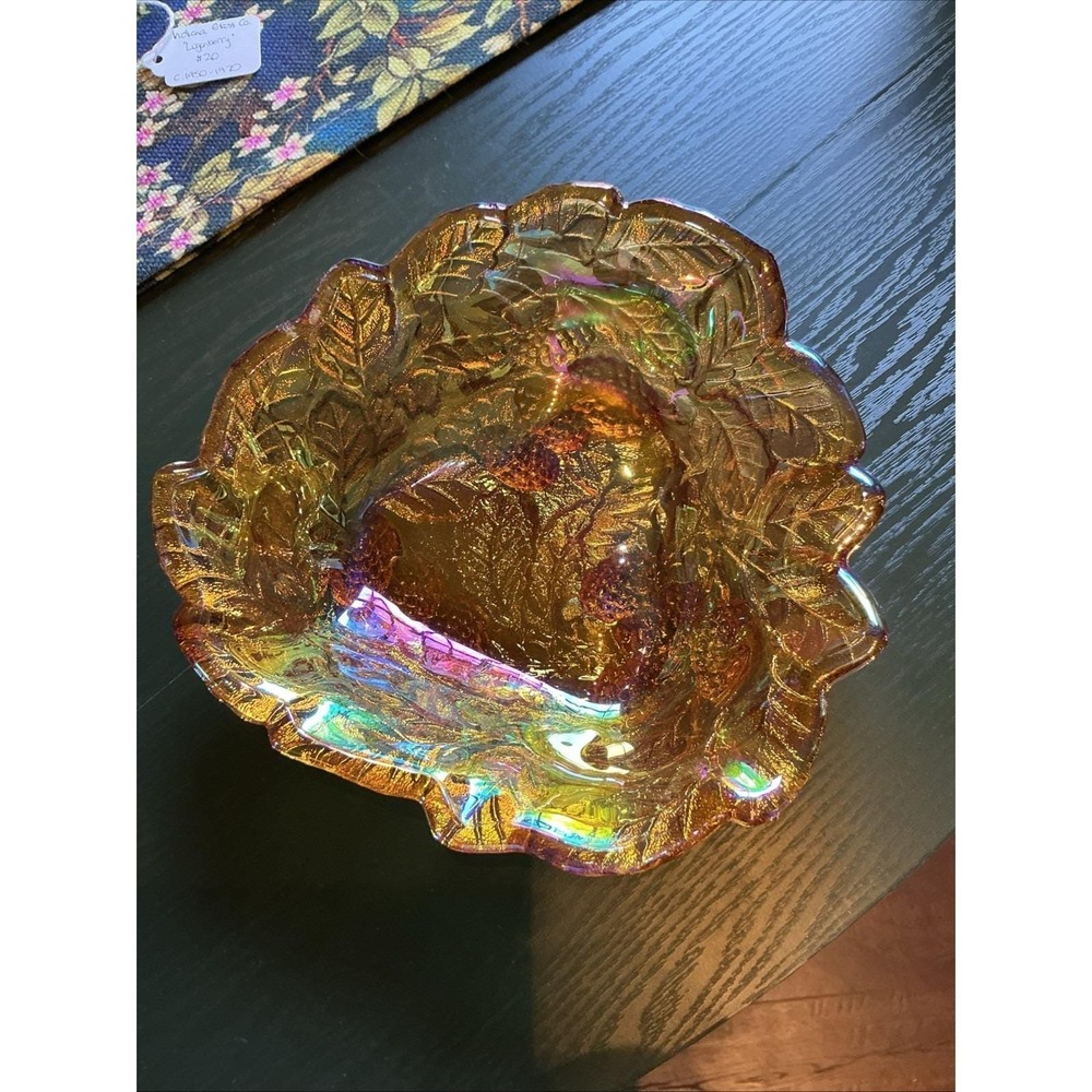 Vintage INDIANA GLASS Loganberry  7" Carnival Glass Candy Dish
